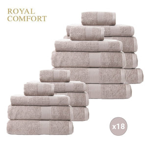 Royal Comfort 18 Piece Cotton Bamboo Towels Bundle Set 450GSM Luxurious Absorbent - Champagne