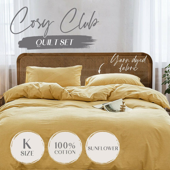 Cosy Club Duvet Cover Quilt Set Flat Cover Pillow Case Essential Yellow King