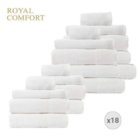 Royal Comfort 18 Piece Cotton Bamboo Towels Bundle Set 450GSM Luxurious Absorbent - White