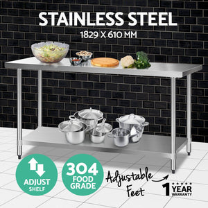 Cefito 1829 x 610mm Commercial Stainless Steel Kitchen Bench