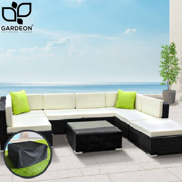 Gardeon 8PC Sofa Set with Storage Cover Outdoor Furniture Wicker