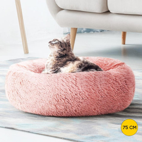 Pet Bed Dog Cat Calming Bed Medium 75cm Pink Sleeping Comfy Cave Washable
