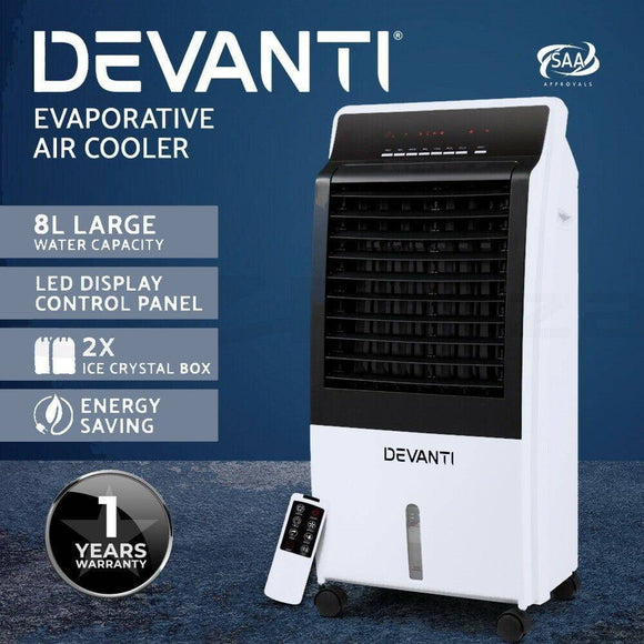 Devanti Evaporative Air Cooler Portable Fan Cooling Remote Control LED Display