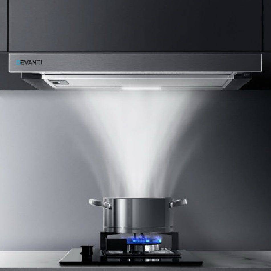 Devanti Rangehood Range Hood Stainless Steel Slide Out Kitchen Canopy 60cm 600mm Black