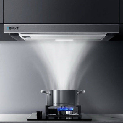 Devanti Rangehood Range Hood Stainless Steel Slide Out Kitchen Canopy 60cm 600mm Black