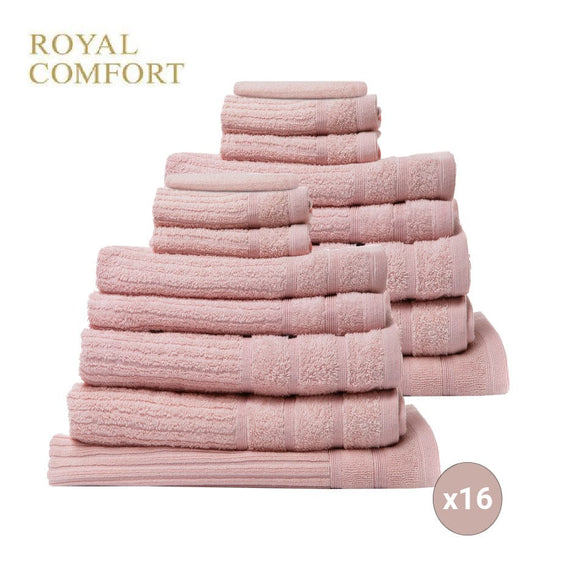 Royal Comfort 16 Piece Egyptian Cotton Eden Towels Set 600GSM Luxurious Absorbent - Blush