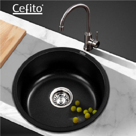 Cefito Stone Kitchen Sink Round 430MM Granite Black