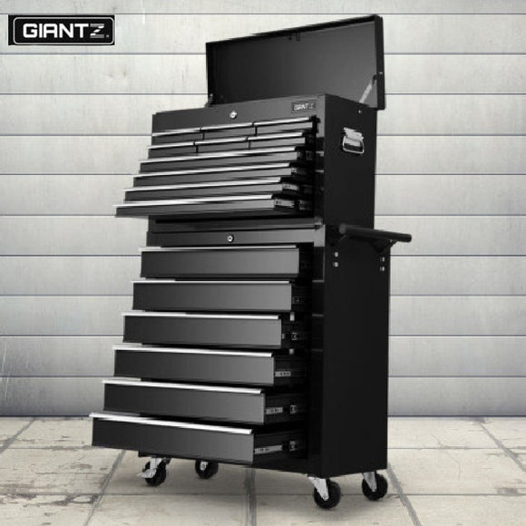 Giantz 16 Drawers Toolbox Trolley Black