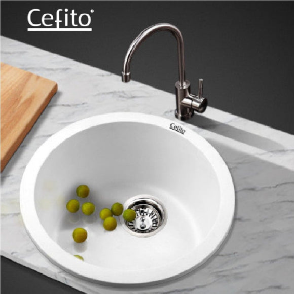 Cefito Stone Kitchen Sink Round 430MM Granite  White