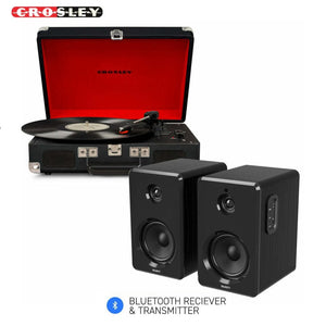 Crosley Cruiser Bluetooth Portable Turntable - Black + Bundled MAJORITY Majority D40 Bookshelf Speakers
