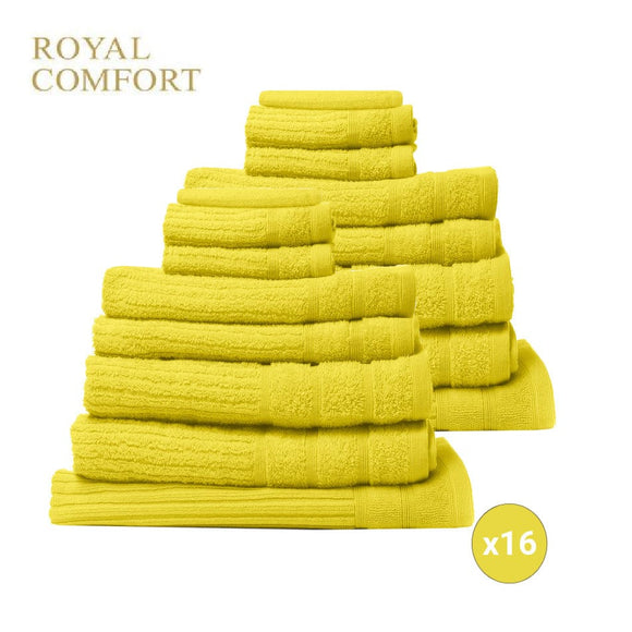 Royal Comfort 16 Piece Egyptian Cotton Eden Towels Set 600GSM Luxurious Absorbent - Yellow