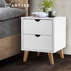 Artiss 2 Drawer Wooden Bedside Table - White