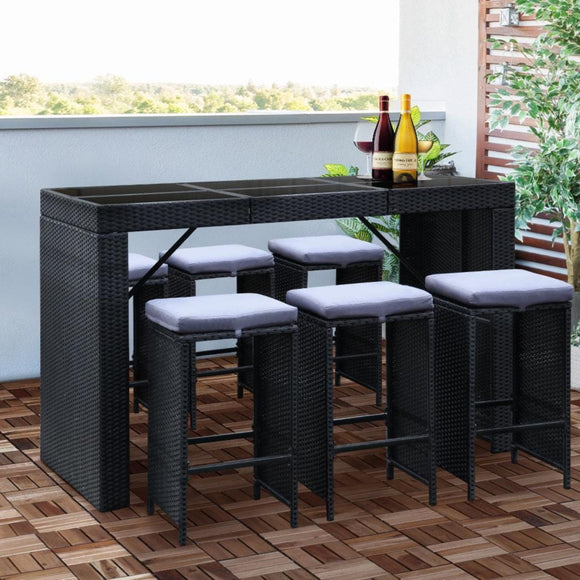 7 Piece Outdoor Furniture Dining Table Set - Black