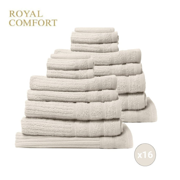 Royal Comfort 16 Piece Egyptian Cotton Eden Towels Set 600GSM Luxurious Absorbent - Beige