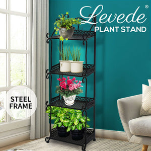 Levede Plant Stand 4 Tiers Outdoor Indoor Metal Flower Pots Rack Garden Shelf