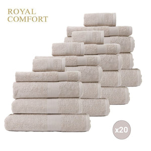 Royal Comfort 20 Piece Cotton Bamboo Towels Bundle Set 450GSM Luxurious Absorbent - Beige
