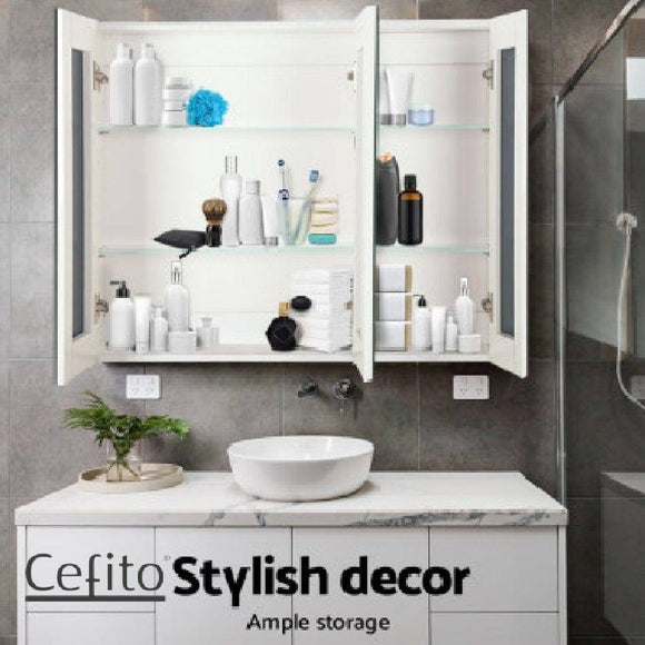 Bathroom Vanity Mirror 3 x Doors | Cefito - White