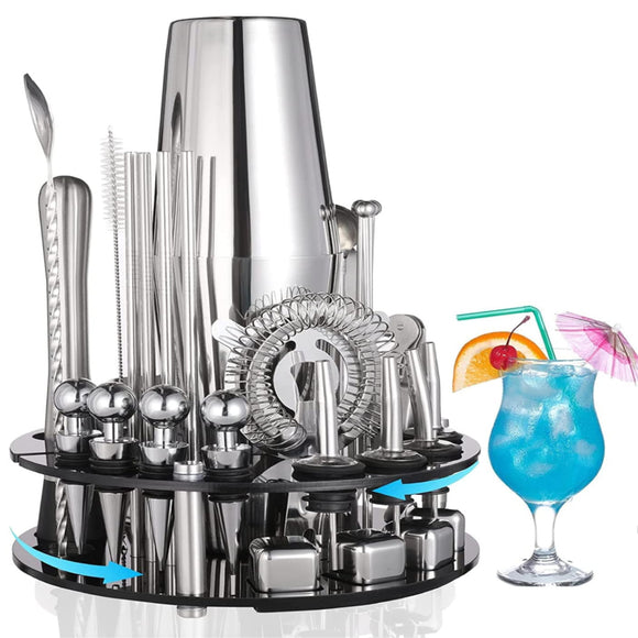 VIKUS 35 Pieces Cocktail Shaker with Rotating 360 Display Stand