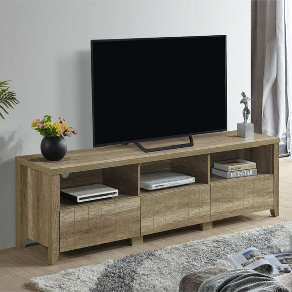 TV Cabinet 3 Storage Drawers with Shelf Natural Wood in Oak Colour