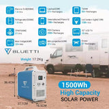Bluetti Portable Solar Power Station EB150 1500WH 1000W Solar Generator for Van Home Emergency Outdoor Camping Explore- Black