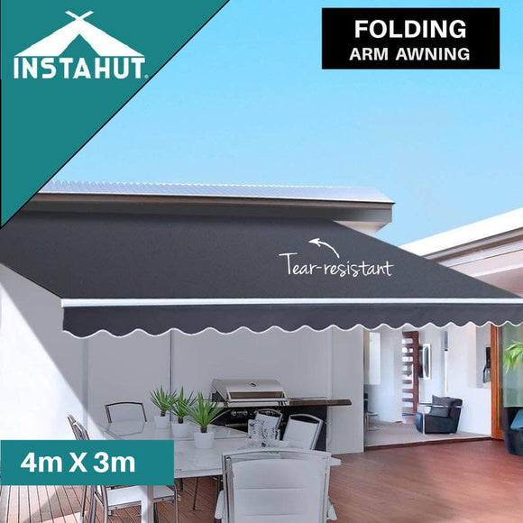 Retractable Folding Arm Awning  Outdoor Arm Awning 4m x 3m - Grey