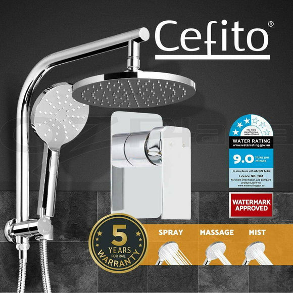 Cefito WELS 9'' Rain Shower Head Mixer Round Handheld High Pressure Wall Chrome