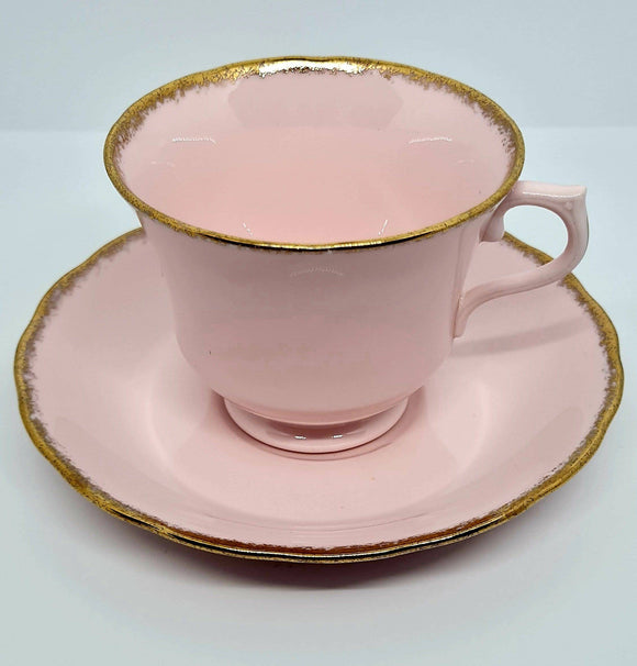 Royal Vale Powder Pink Vintage Bone China Tea Cup and Saucer  with Dusted Gilt Edging 1950s Vintage