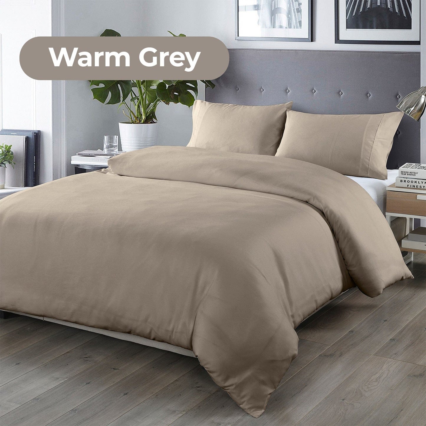 Royal Comfort Blended Bamboo Quilt Cover Sets -Warm Grey-Queen