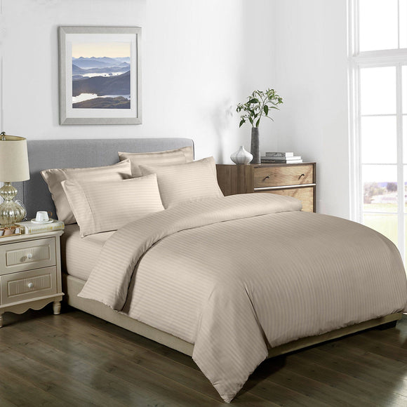 Royal Comfort 1000TC 3 Piece Striped Blended Bamboo Quilt Cover Set - Queen - Sand