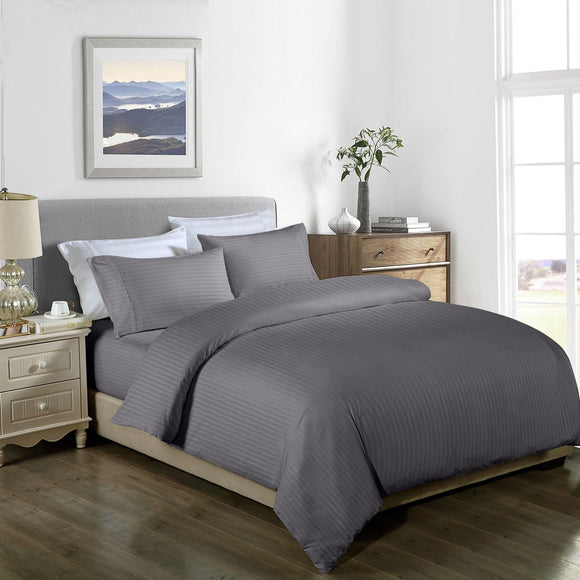 Royal Comfort 1000TC 3 Piece Striped Blended Bamboo Quilt Cover Set - Queen - Charcoal
