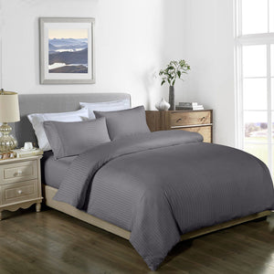 Royal Comfort 1000TC 3 Piece Striped Blended Bamboo Quilt Cover Set - King - Charcoal
