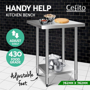Cefito 762 x 762mm Commercial Stainless Steel Kitchen Bench 430