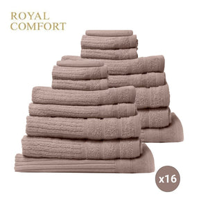 Royal Comfort 16 Piece Egyptian Cotton Eden Towels Set 600GSM Luxurious Absorbent - Champagne