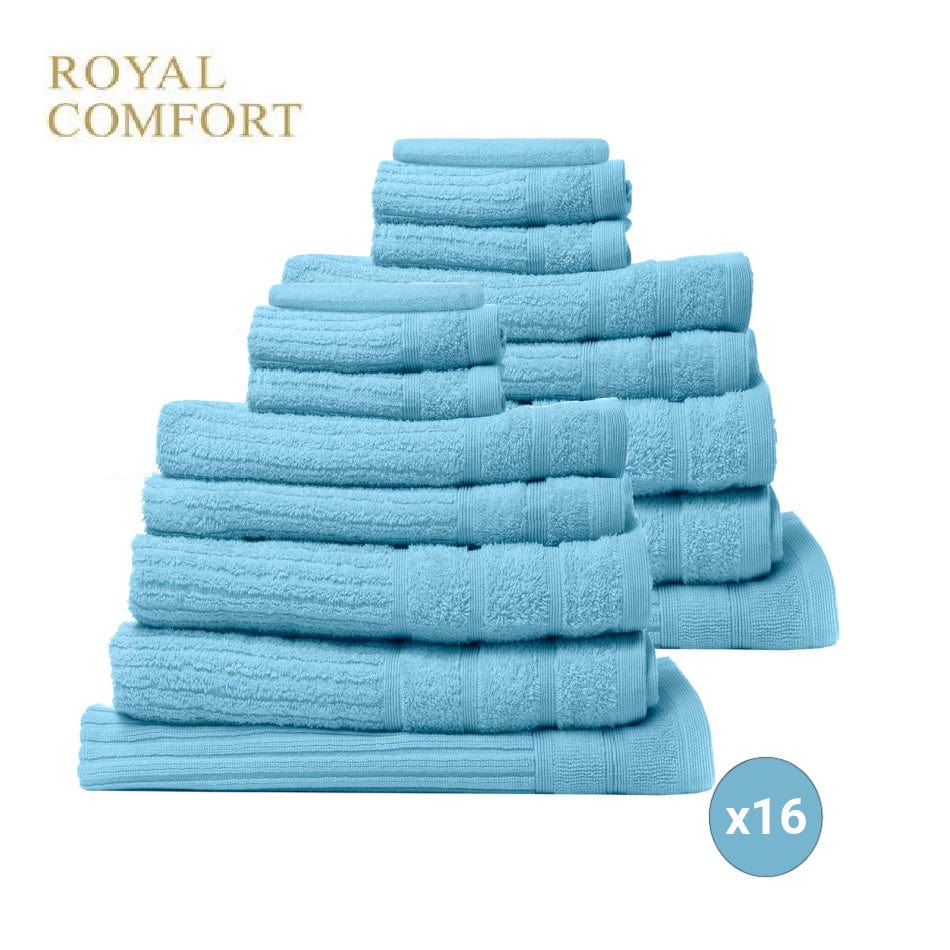 Royal Comfort 16 Piece Egyptian Cotton Eden Towels Set 600GSM Luxurious Absorbent - Aqua