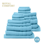 Royal Comfort 16 Piece Egyptian Cotton Eden Towels Set 600GSM Luxurious Absorbent - Aqua