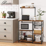 Kithcen Baker's Rack with Shelves Microwave Stand with Wire Basket and 6 S-Hooks Rustic Brown