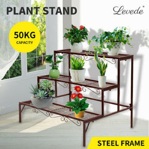 Levede Plant Stand 3 Tier Rectangle Metal Flower Pot Planter Corner Shelf Bronze