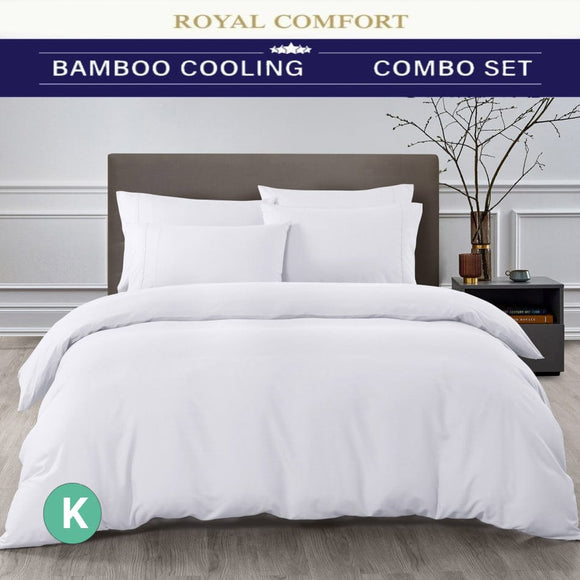 Royal Comfort 2000TC Quilt Cover Set Bamboo Cooling Hypoallergenic Breathable - King - White
