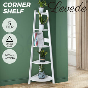 Levede 5 Tier Corner Shelf Wooden Storage Home Display Rack Plant Stand White