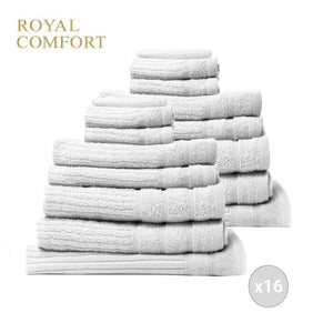 Royal Comfort 16 Piece Egyptian Cotton Eden Towels Set 600GSM Luxurious Absorbent - White