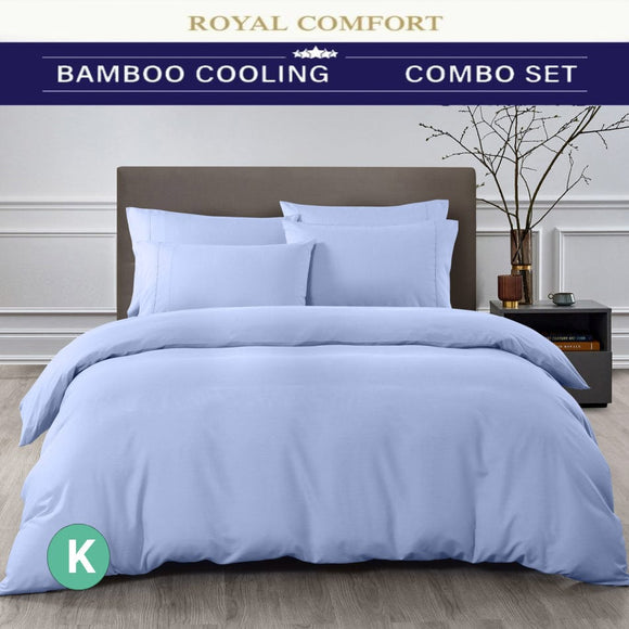 Royal Comfort 2000TC Quilt Cover Set Bamboo Cooling Hypoallergenic Breathable - King - Light Blue