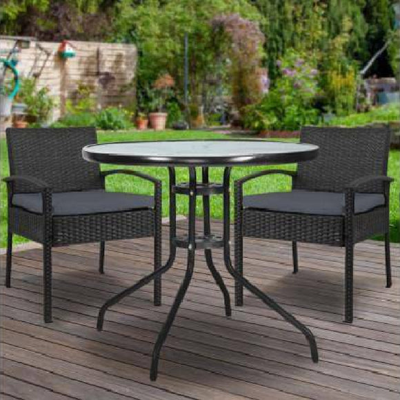 Outdoor Furniture Dining Chairs Wicker Garden Patio Cushion Black 3PCS Sofa Set