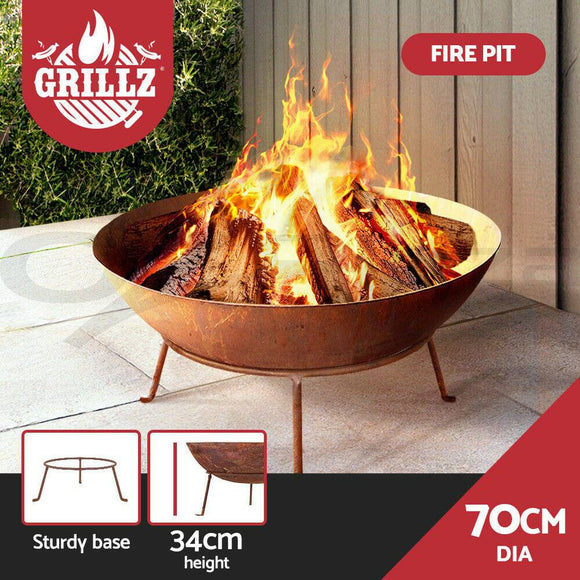 Fire Pit Charcoal Camping Rustic Burner Garden Outdoor Iron Bowl 70CM