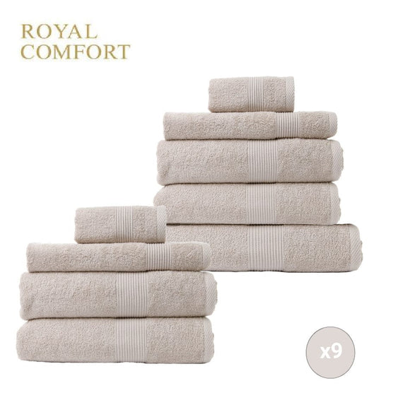 Royal Comfort 9 Piece Cotton Bamboo Towels Bundle Set 450GSM Luxurious Absorbent - Beige