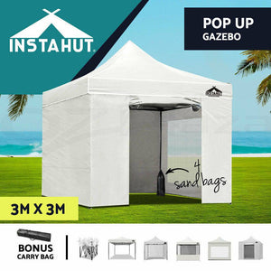 Instahut Gazebo Pop Up Marquee 3x3m-White