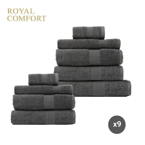 Royal Comfort 9 Piece Cotton Bamboo Towels Bundle Set 450GSM Luxurious Absorbent - Granite