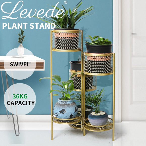6 Tier Plant Stand Swivel Outdoor Indoor Metal Stands Flower Shelf Gold Garden