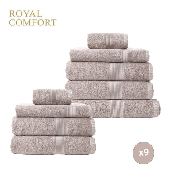 Royal Comfort 9 Piece Cotton Bamboo Towels Bundle Set 450GSM Luxurious Absorbent - Champagne