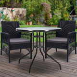 Outdoor Furniture Dining Chairs Rattan Garden Patio Cushion Black 3PCS Set