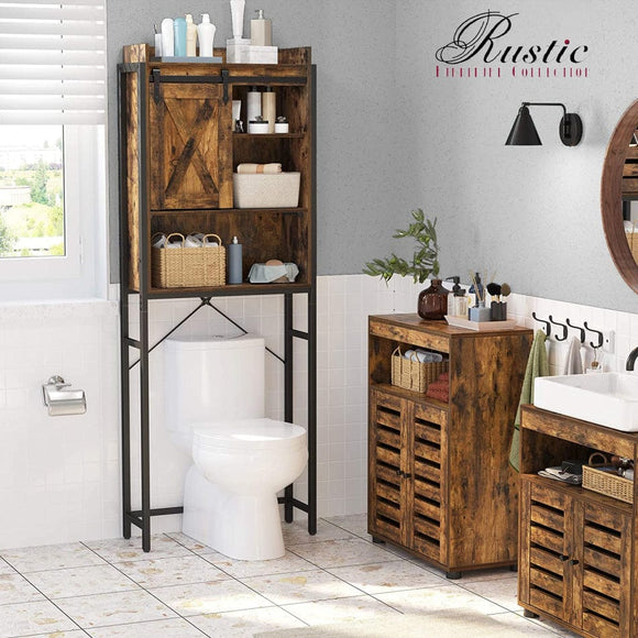 Bathroom Organiser Rack with Small Cabinet Steel Frame 64 x 24 x 171 cm Rustic Brown and Black